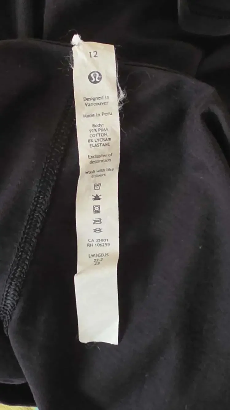 Lululemon Women's black Crescent Tee Shirt short sleeve pima cotton Size 12
